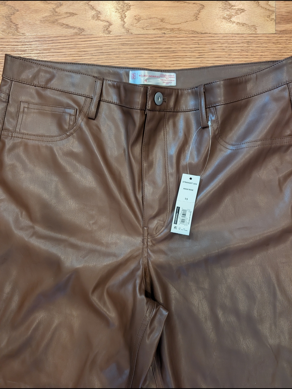 Brown Faux Leather Pants High Waist straight Leg - Picture 2 of 4